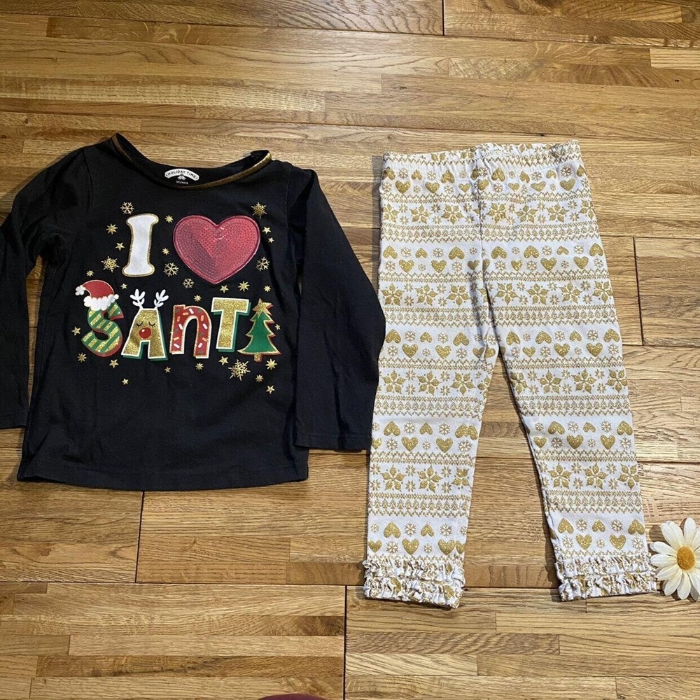 Holiday Time Christmas "I ❤️Santa" Outfit Size 3t‎